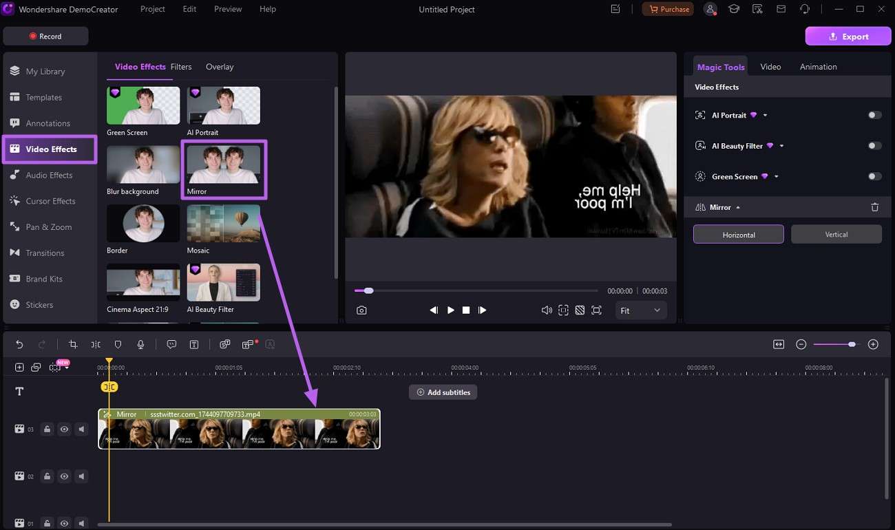 apply mirror video effect