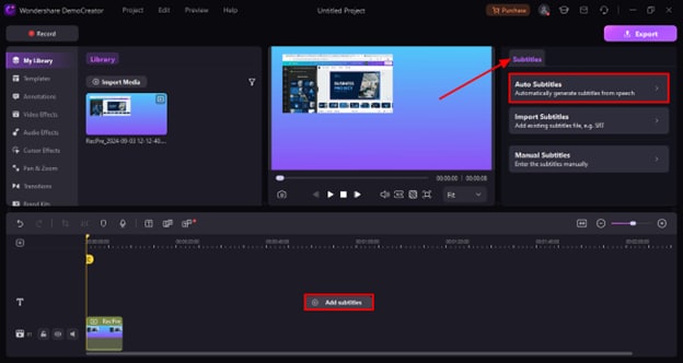 add subtitles through democreator