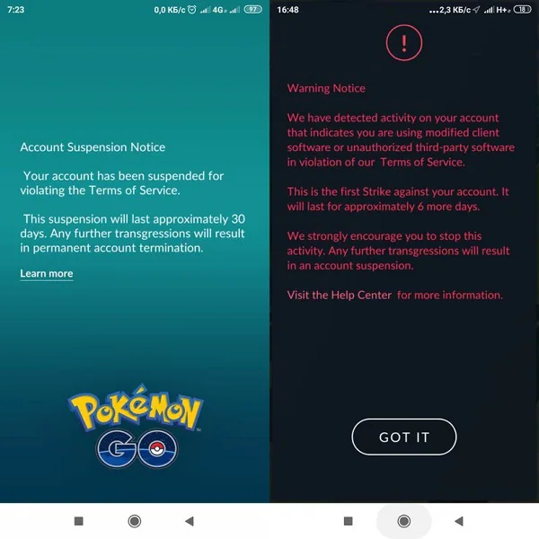 Bloqueo de la cuenta de Pokemon Go