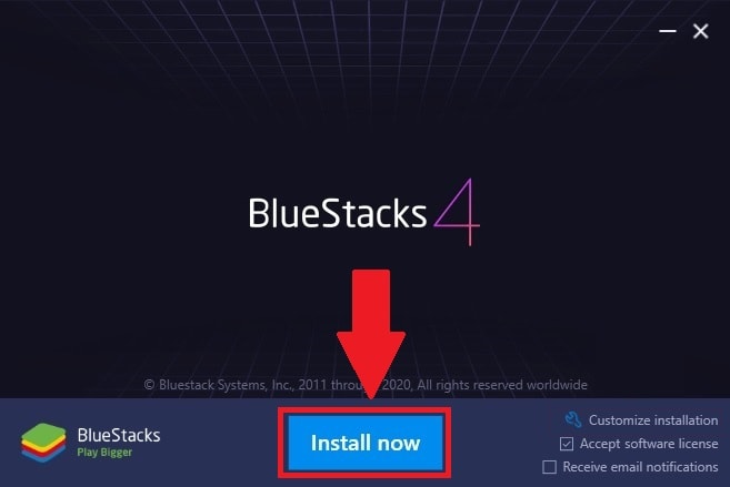 Install BlueStacks on PC