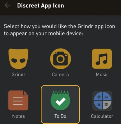 Ícone discreto do app Grindr 