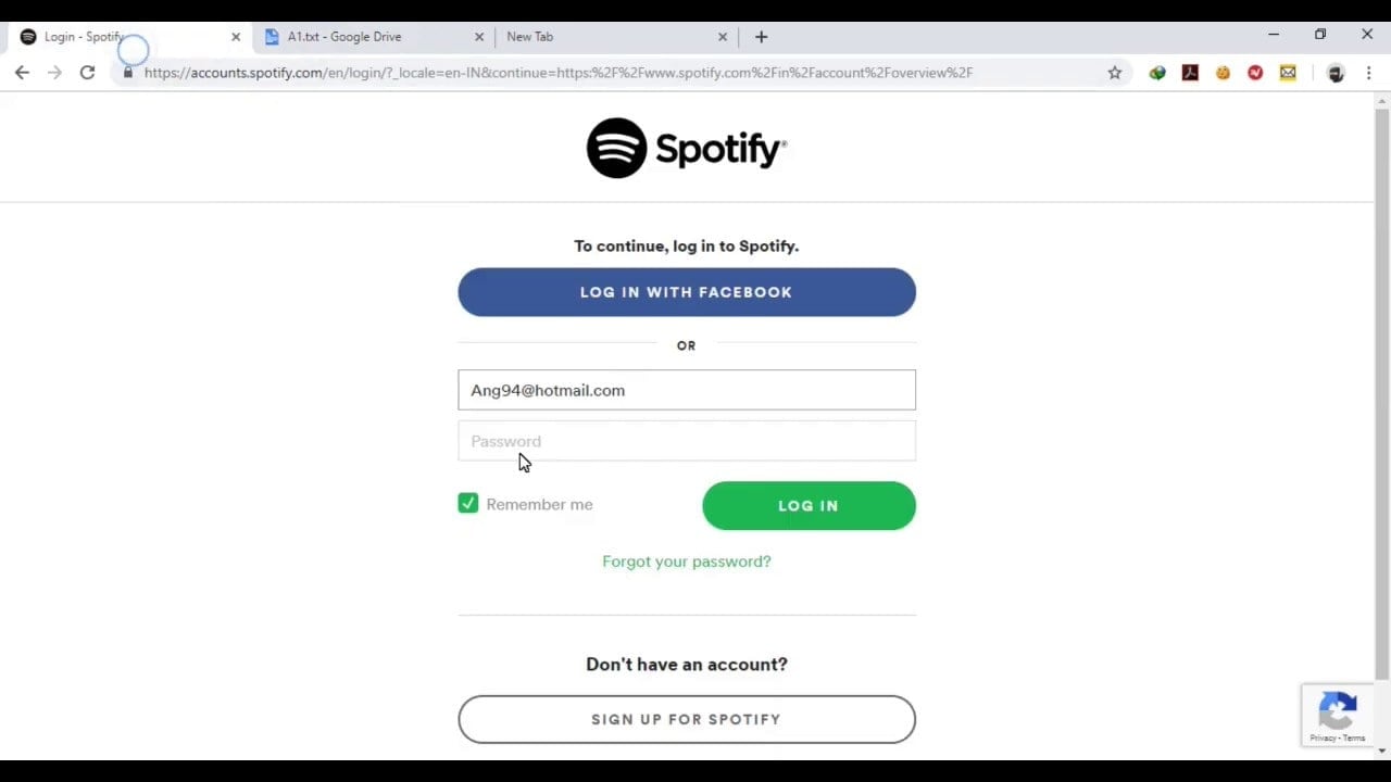 pagina di accesso di spotify