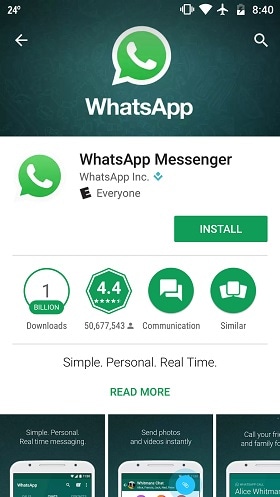 reinstalar o WhatsApp usando a Play Store