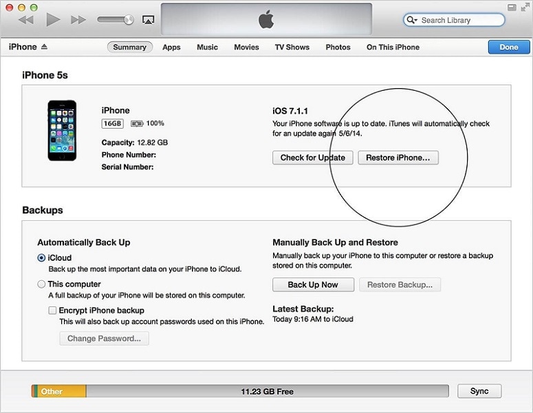 restaurar iPhone con iTunes