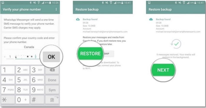 Restaurar la copia de seguridad de WhatsApp desde la unidad