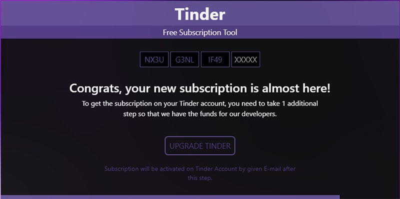 Tinder Subscription Generator Success