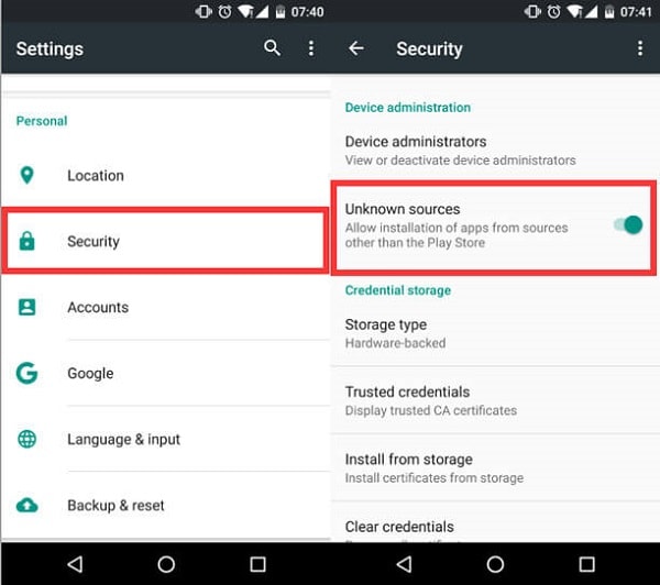 Android App Installation durch unbekannte Quellen