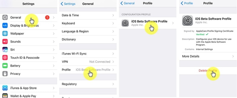 Löschen des Beta-Profils von iOS 14