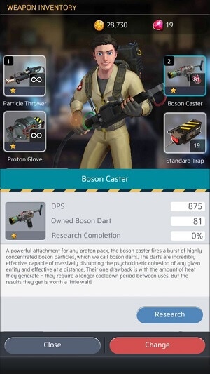 Atualize suas armas no jogo de celular Ghostbusters World