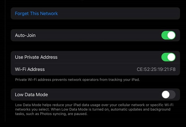 ios 14 private network address