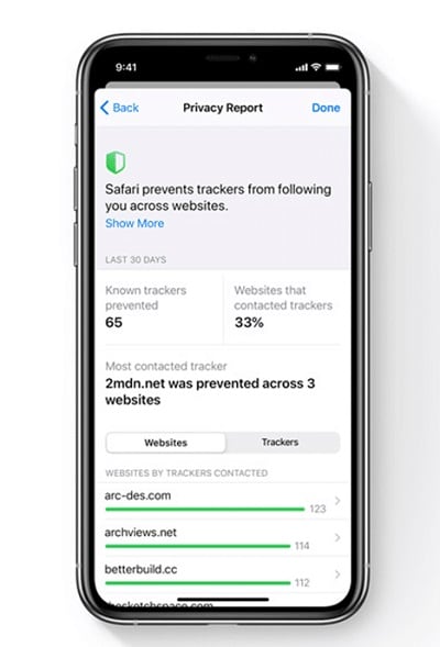 informe de privacidad de safari en ios 14