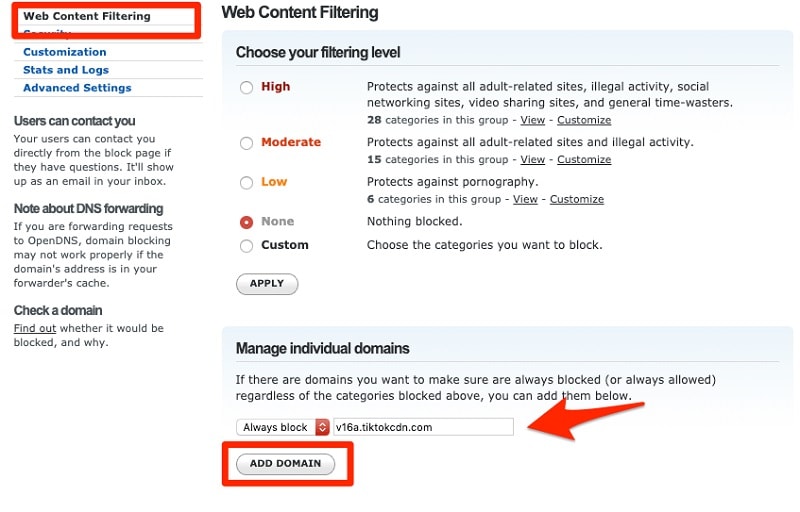 opendns web filtering