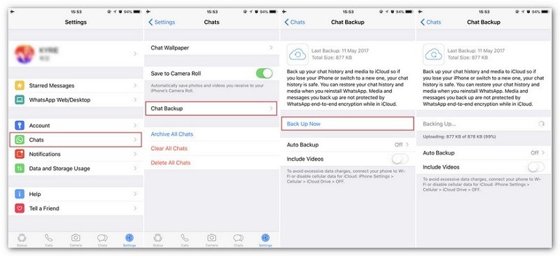 Impostazioni di backup di WhatsApp per iPhone