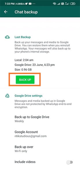 transferência para o google drive 2