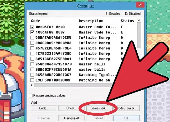 Eingeben des GameShark Pokémon Smaragd Meisterball-Cheat-Codes