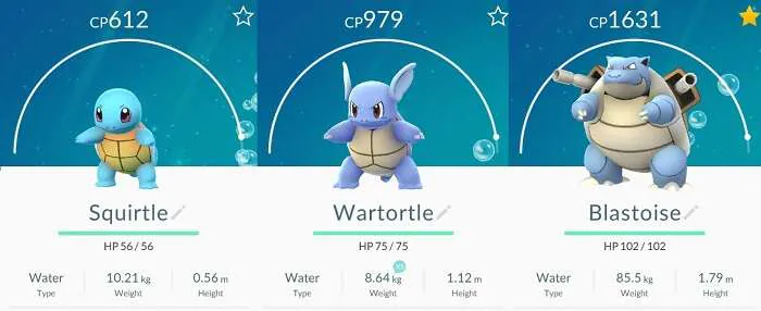 تطورات بوكيمون squirtle