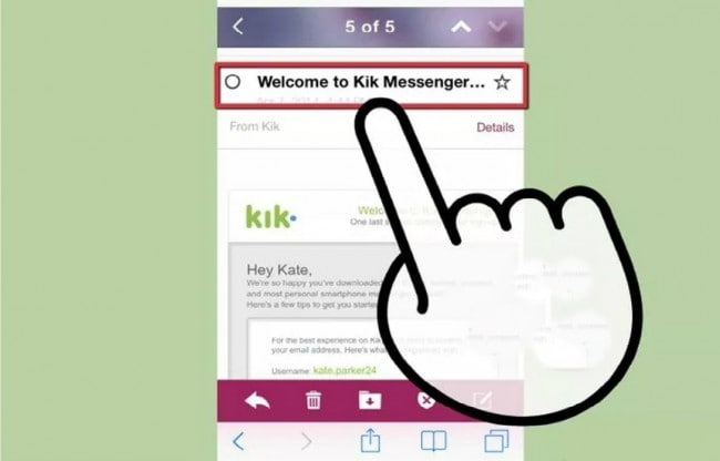 step 5 to login Kik messenger on mobile phone