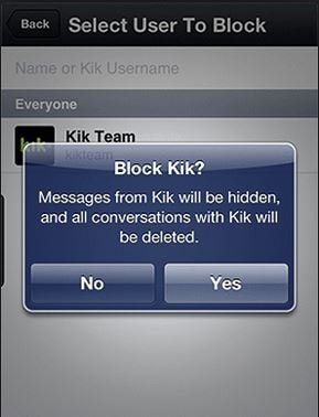 blokkeer iemand op Kik