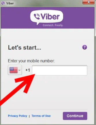 voer uw mobiele nummer in om Viber te installeren voor PC