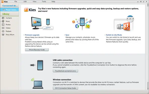 wireless transfer with kies