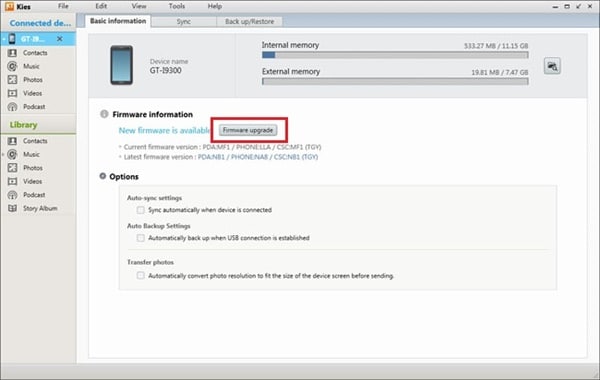 update device with kies