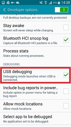 turn on USB debugging