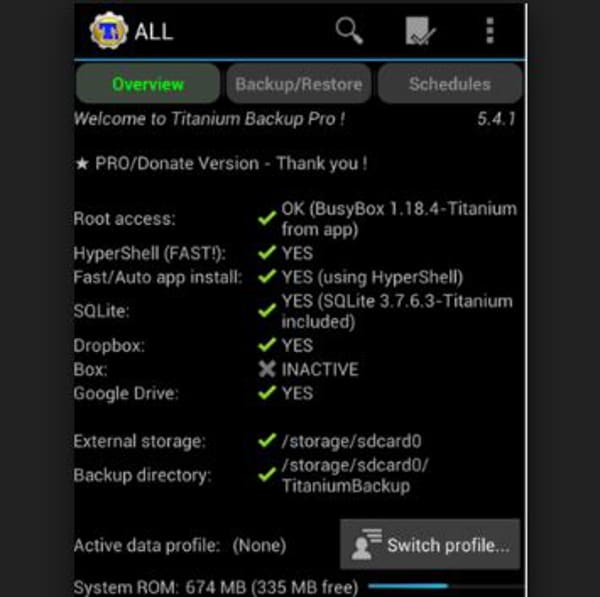 aplicativo de backup e dados de aplicativo titanium para android