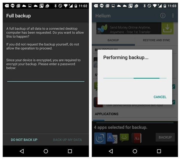 helium backup android to pc