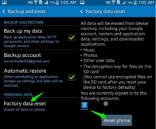 restore android to previous state-Click on Reset Device