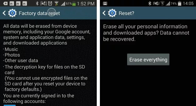 restore android to previous state-Tap on Erase Everything