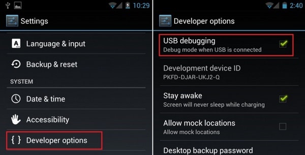 enable usb debugging mode on moto g