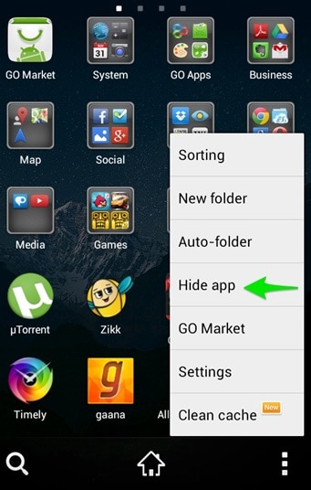 hide apps with go launcher
