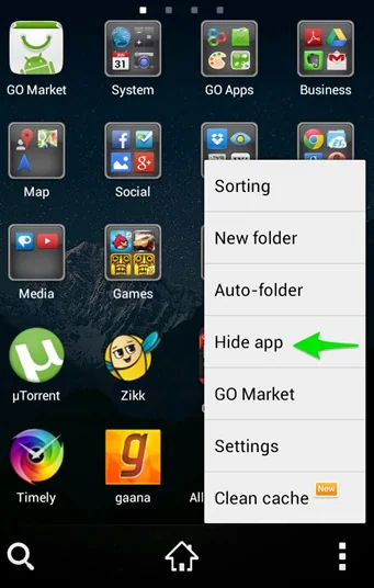 إخفاء التطبيقات بإستخدام Go Launcher