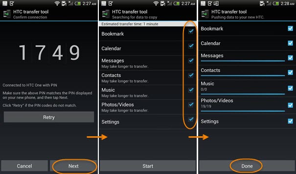transfer data from android to htc
