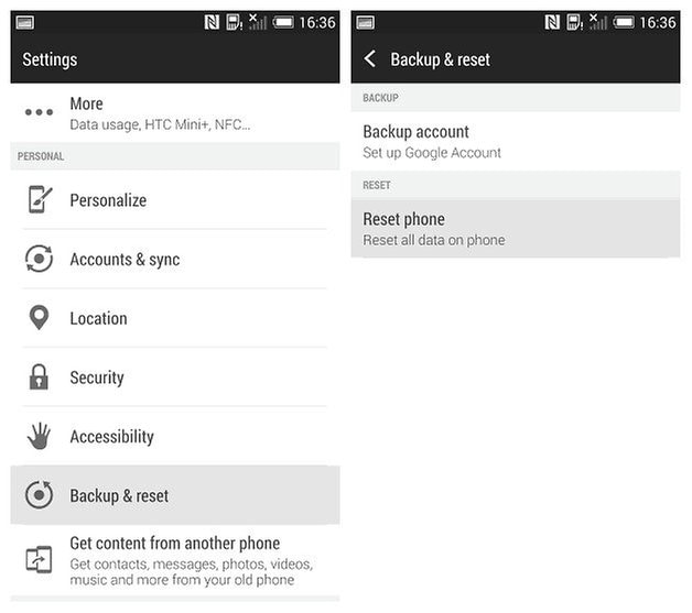 factory reset htc one from settings