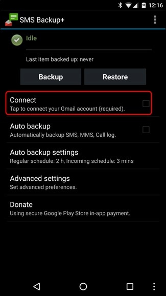backup android sms - connect