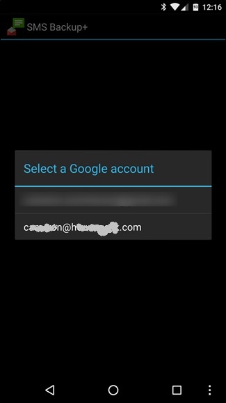 sauvegarde des sms android - sélection du compte google