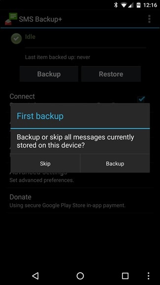 backup android sms - start backing up