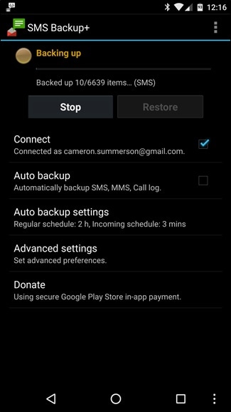 backup android sms - start backing up 2