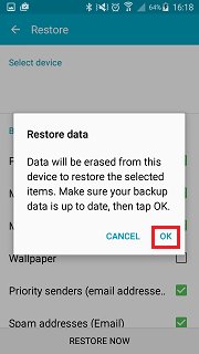 samsung account backup - restore now