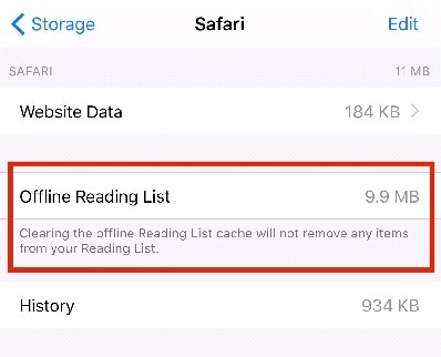 como liberar armazenamento-lista de leitura offline do iphone