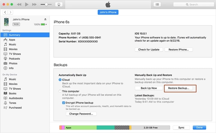 iphone continua a riavviarsi - ripristinare il backup