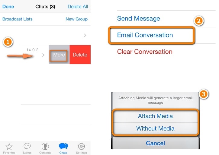 رسائل whatsapp من iphone إلى android-email
