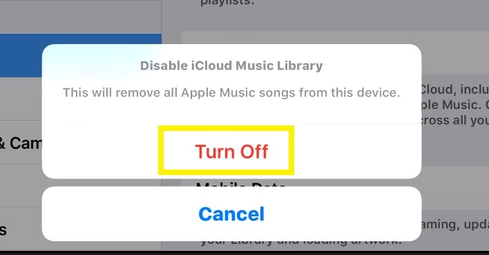 turn off icloud music library