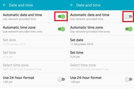 Select “Automatic date and time”