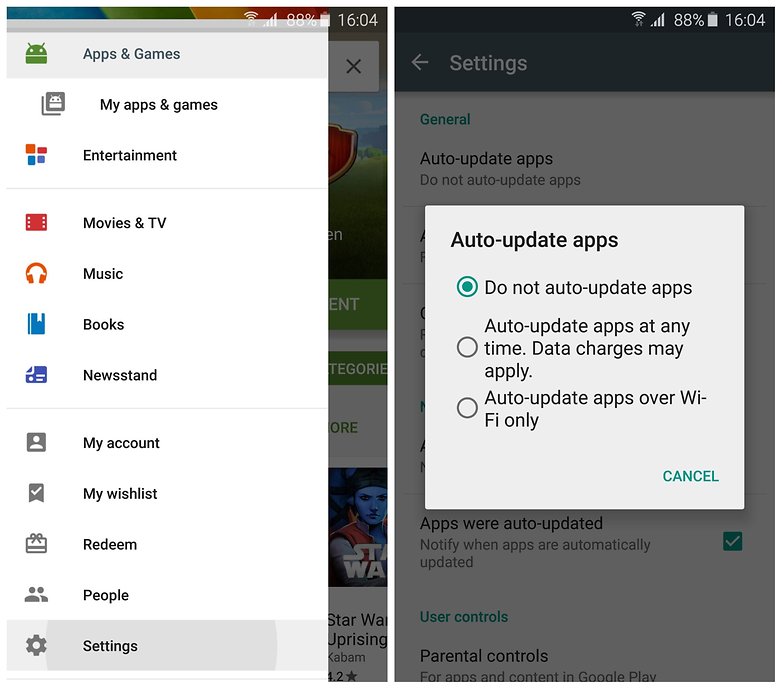 sistema Android ui- “Não atualizar aplicativos automaticamente”