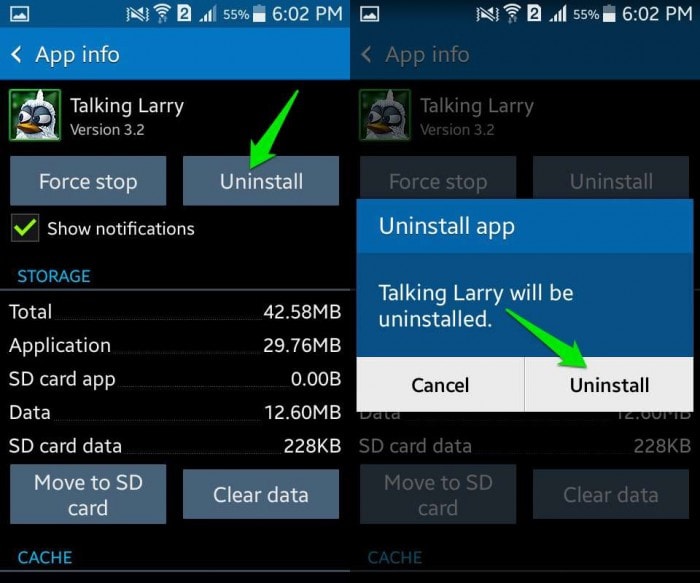 uninstall app on android