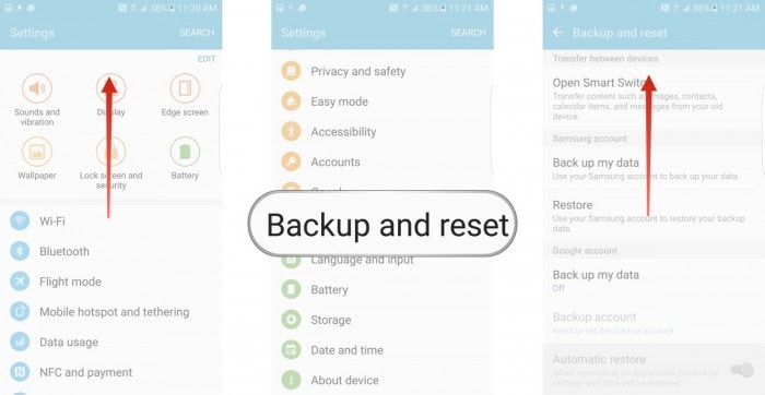 selecione “Backup e Restaurar”