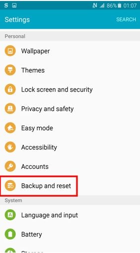 backup and reset