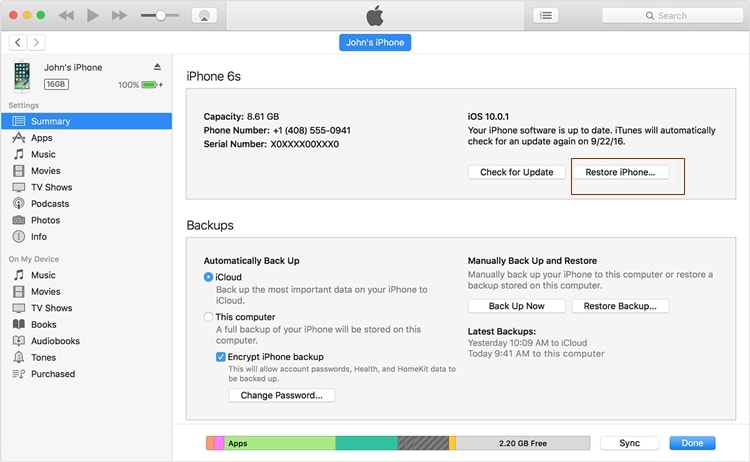 Restaura el iPhone con iTunes